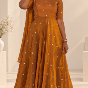Gold Copper Layered Anarkali gown