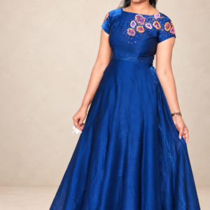 Navy Blue Organza Embroidered Gown