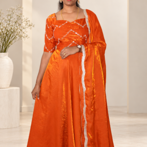 Rust Orange Gown with Bead Embroidery work